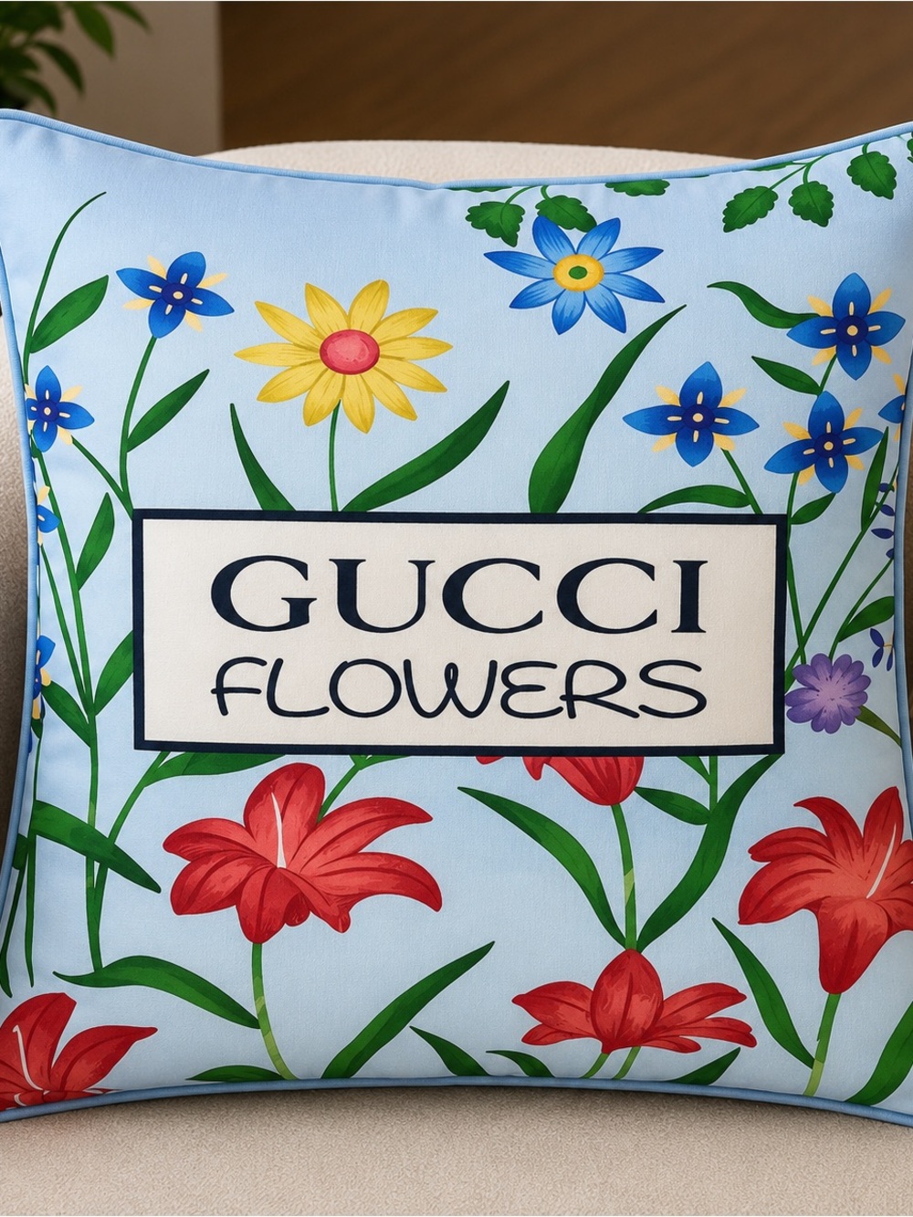 NWT 2 Fashion Flowers Decorative Pillow Cover Pillow Case in Light Blue 18"x18"